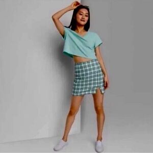 Wild Fable Green Plaid Mini Skirt – Front Slit – Women’s Size 0 – NWT